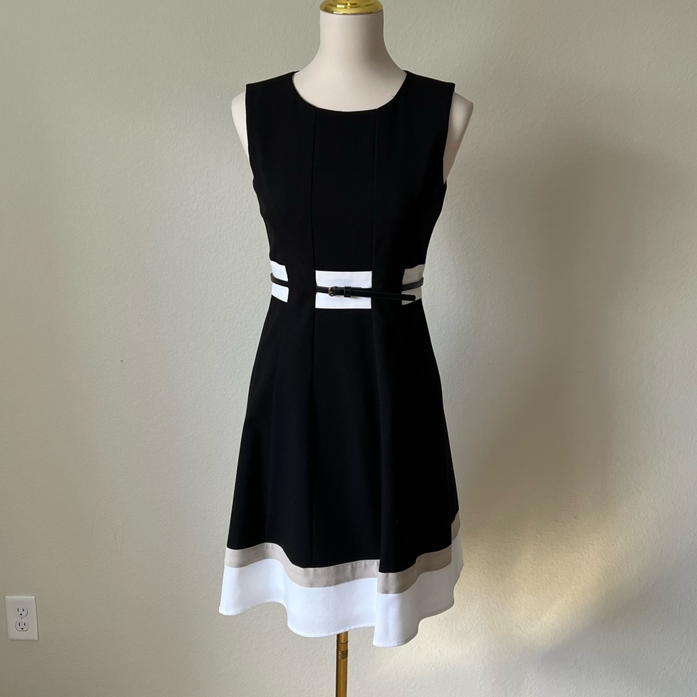 Calvin Klein Black & White Sleeveless Dress – Size 4P